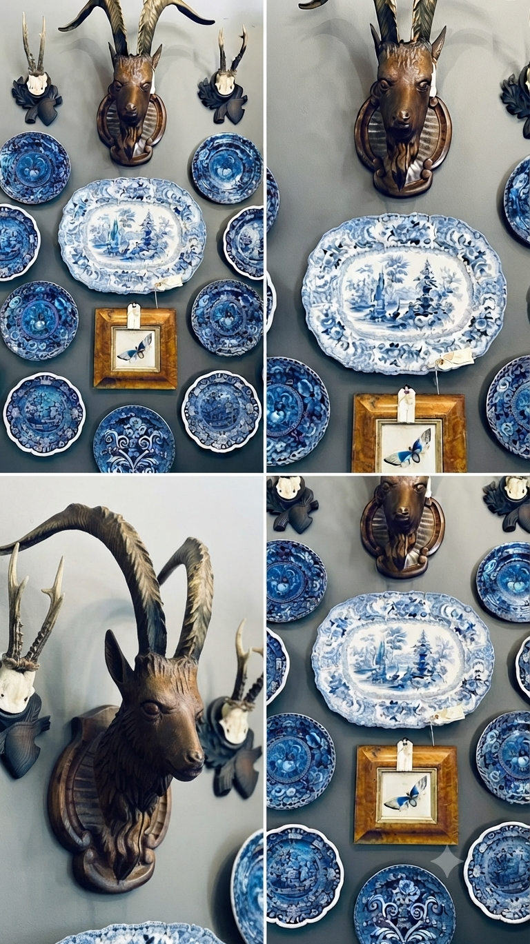 Antique Blue & White English Transferware Wall Plate Collection