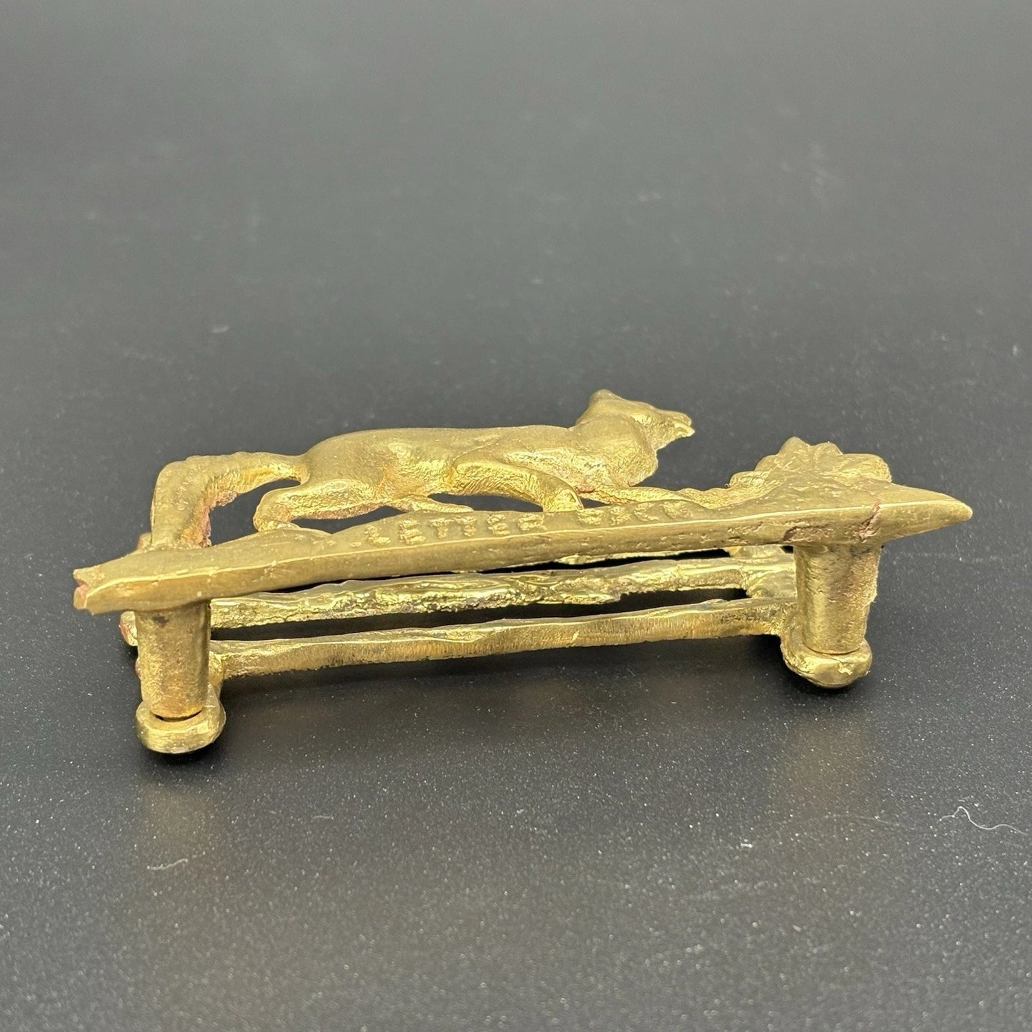 English Solid Brass Fox Letter Rack Desk Figurine Business Card Mail Holder