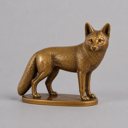 New Brass Standing Fox Figurine – Antique-Style Finish — angle