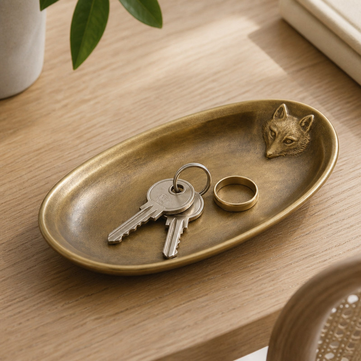New Brass Fox Catchall Tray – Antique-Style Finish — scale