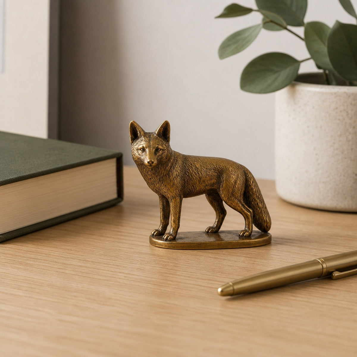 New Brass Standing Fox Figurine – Antique-Style Finish — scale