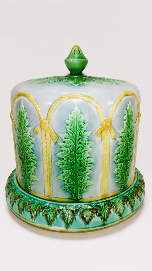 19th Century Victorian Majolica Rope & Fern Cheese Keeper