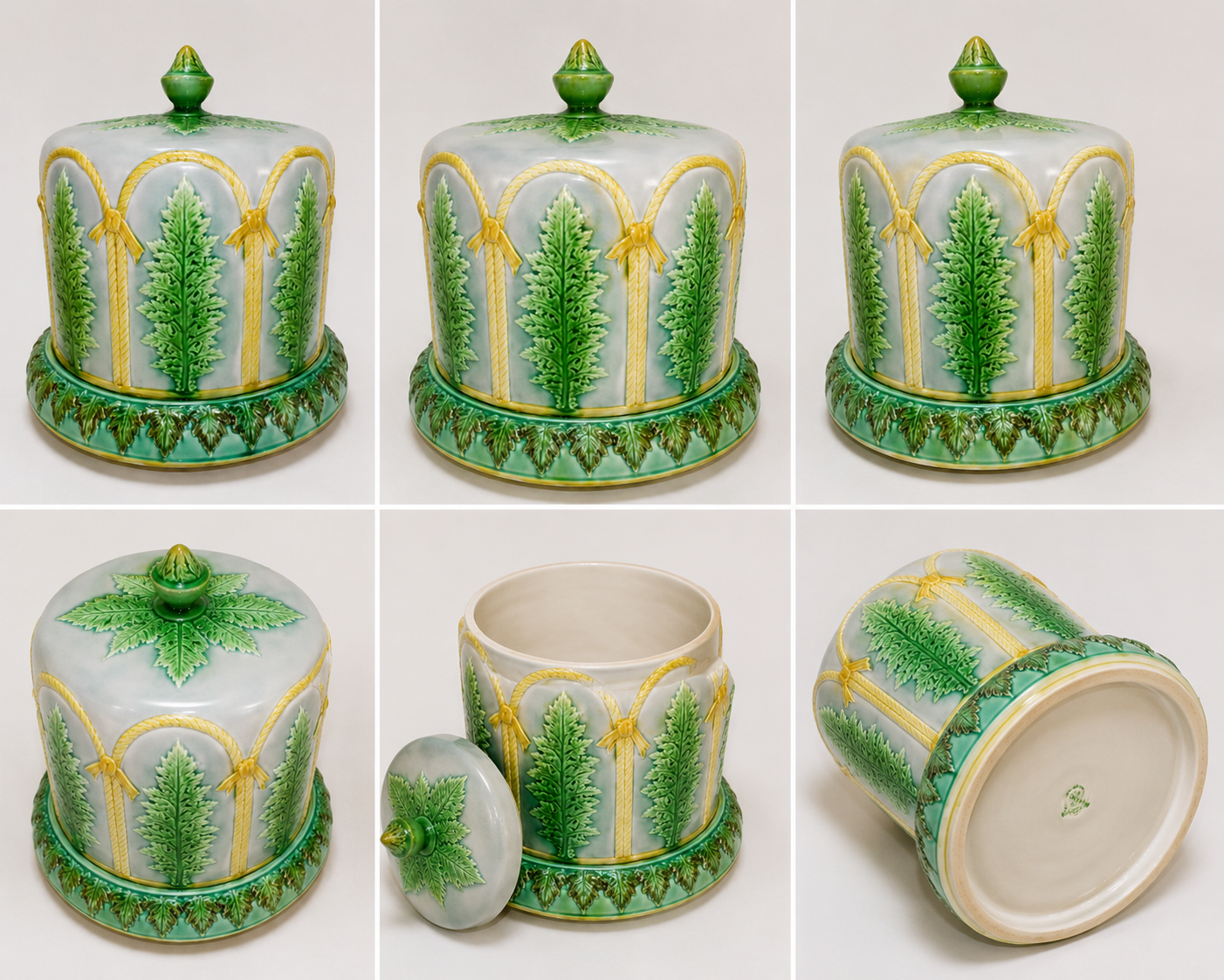 19th Century Victorian Majolica Rope & Fern Cheese Keeper
