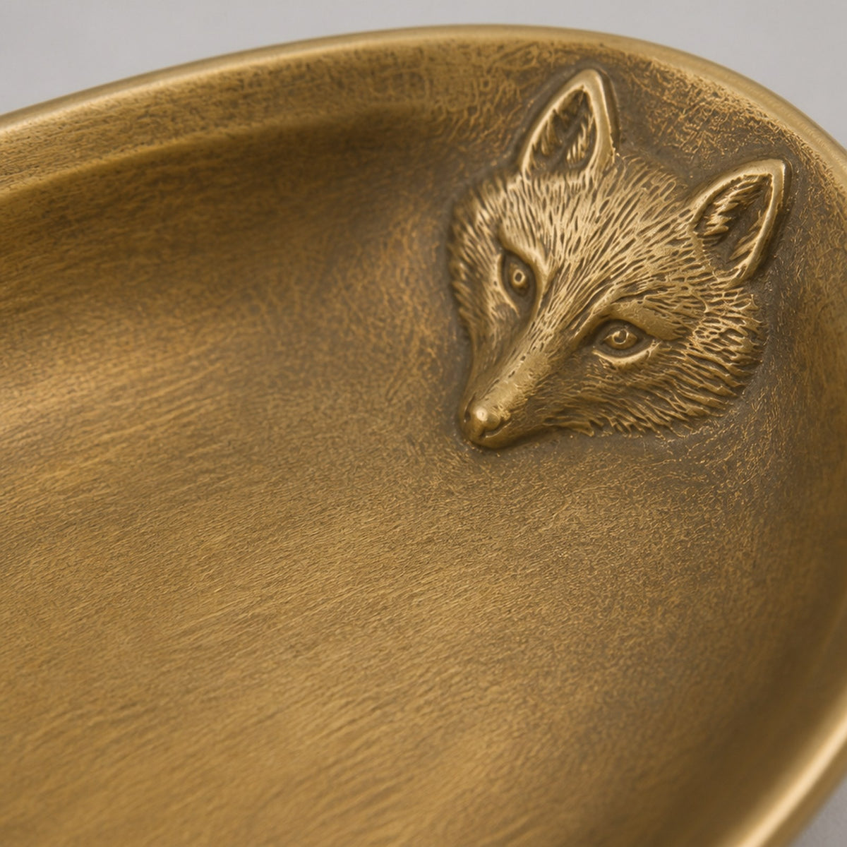 New Brass Fox Catchall Tray – Antique-Style Finish — detail