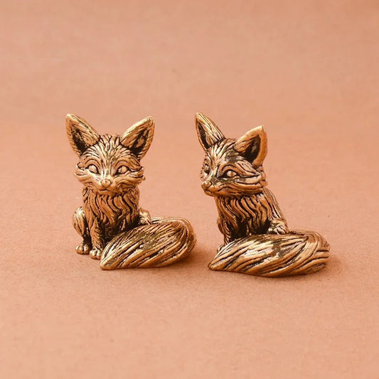Brass Fox Animal Statue Small Sculpture Tabletop Figurine Home Decor Gifts