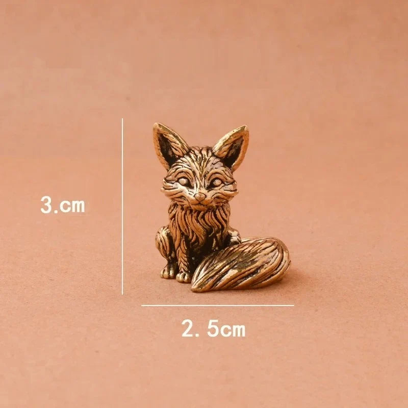 Brass Fox Animal Statue Small Sculpture Tabletop Figurine Home Decor Gifts