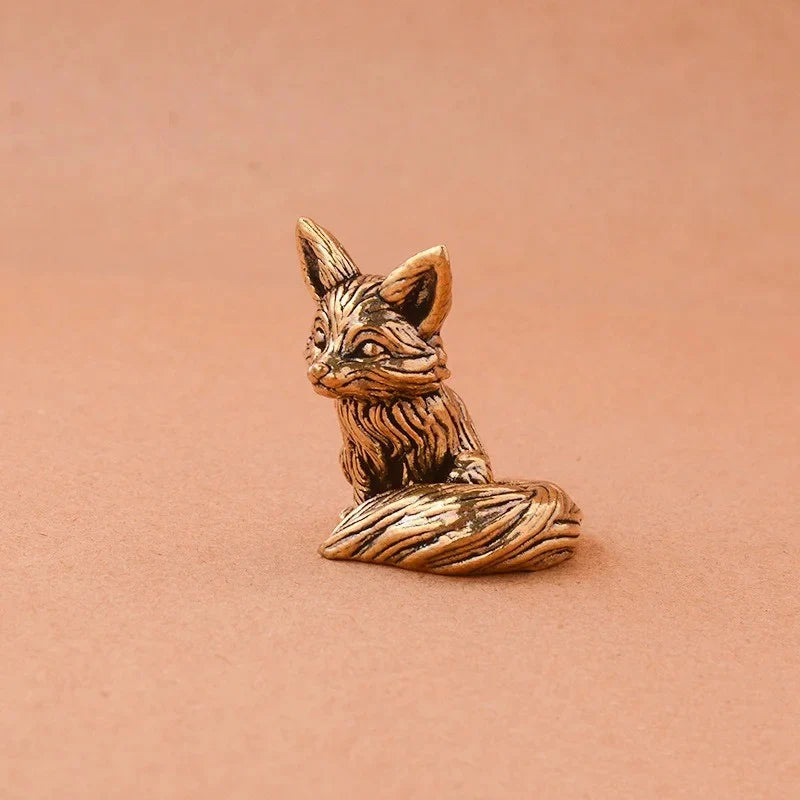 Brass Fox Animal Statue Small Sculpture Tabletop Figurine Home Decor Gifts