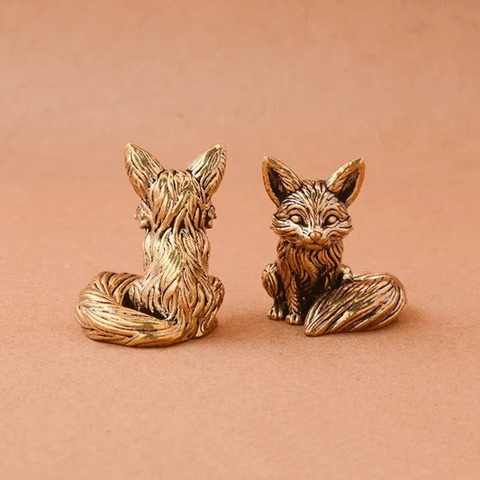 Brass Fox Animal Statue Small Sculpture Tabletop Figurine Home Decor Gifts