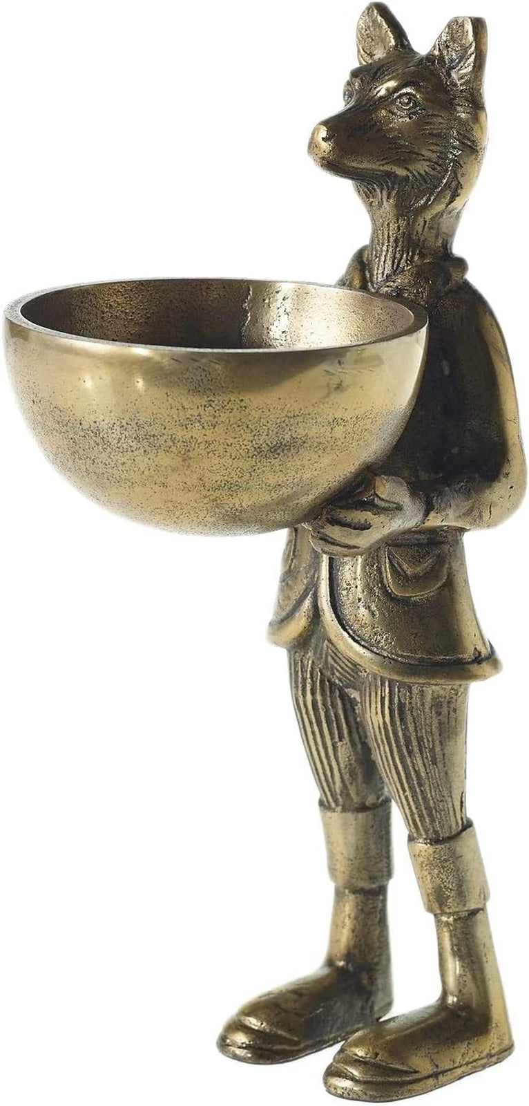 Elegant 12-Inch Brass Fox Figurine with Bowl - Eric and Eloise Collection