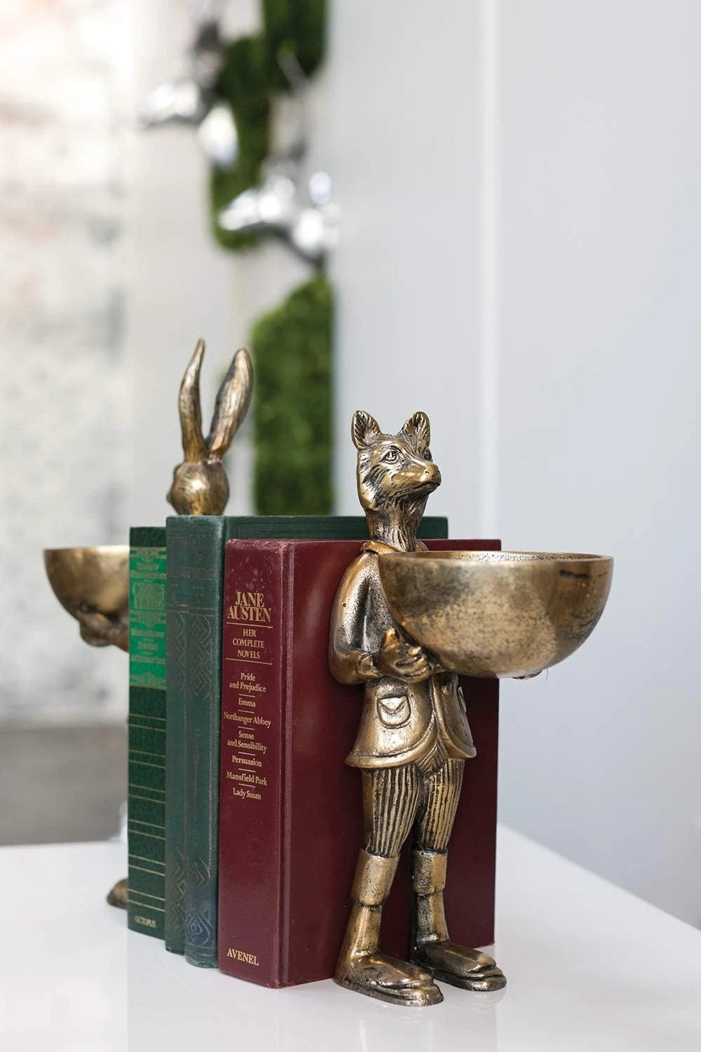 Elegant 12-Inch Brass Fox Figurine with Bowl - Eric and Eloise Collection