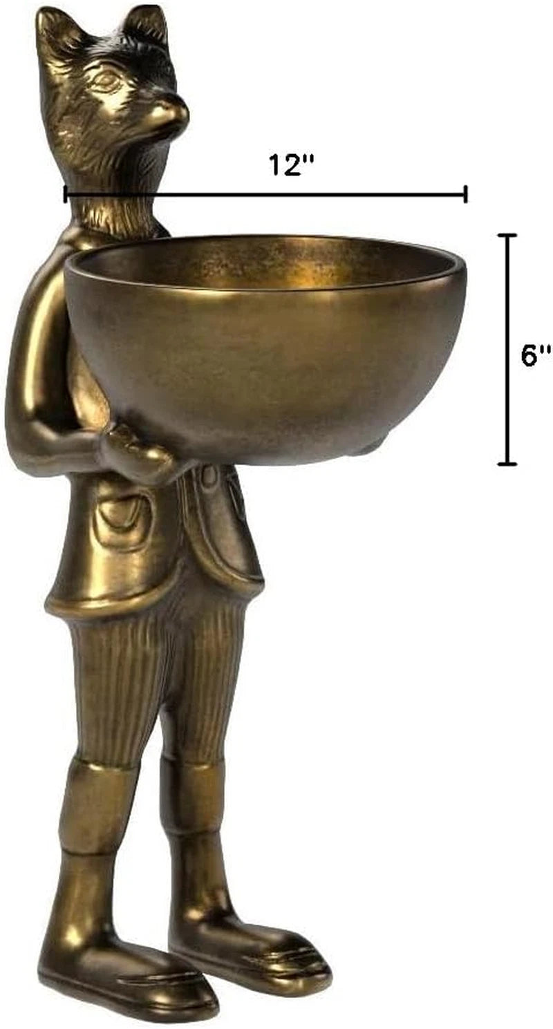 Elegant 12-Inch Brass Fox Figurine with Bowl - Eric and Eloise Collection