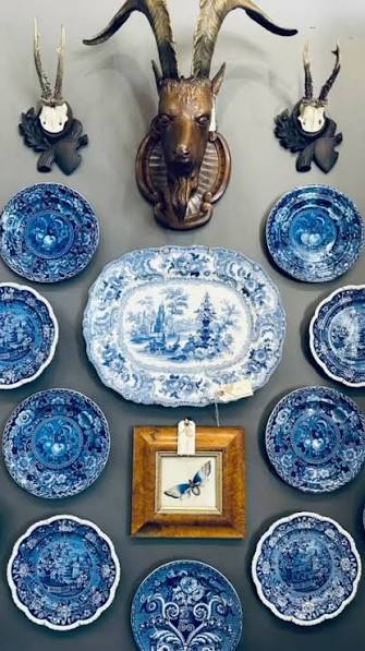 Antique Blue & White English Transferware Wall Plate Collection
