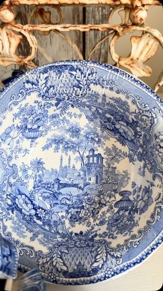 Antique Victorian Blue & White English Transferware Scenic Charger