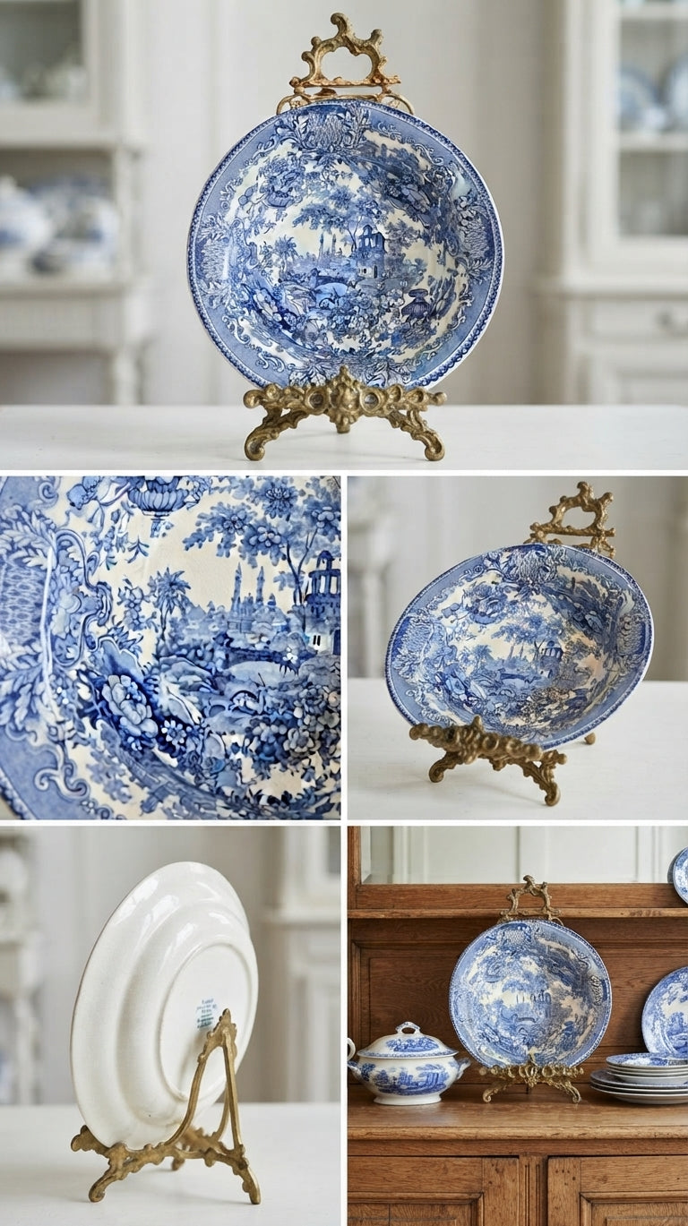 Antique Victorian Blue & White English Transferware Scenic Charger