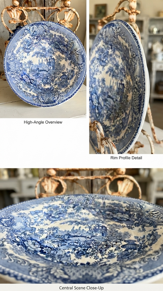 Antique Victorian Blue & White English Transferware Scenic Charger