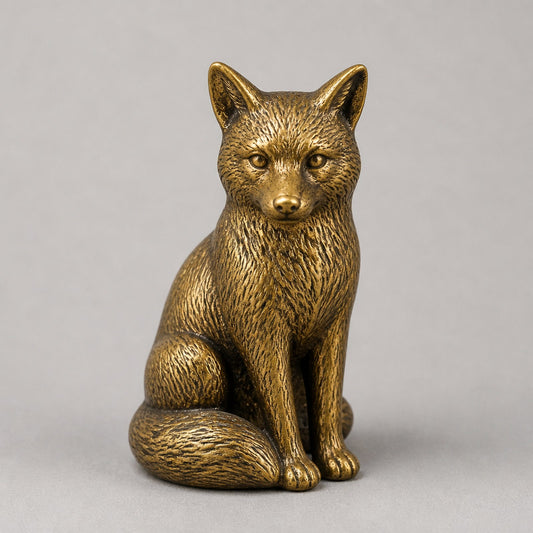 New Brass Sitting Fox Paperweight – Antique-Style Finish — front