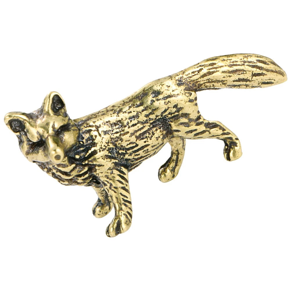 Tiny Brass Fox Shape Figurine Decorative Animal Statue for Desktop Use