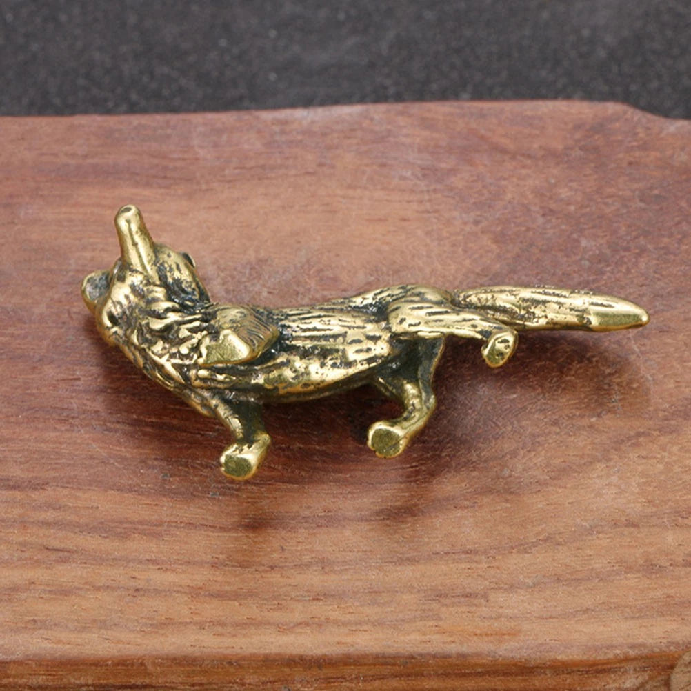 Tiny Brass Fox Shape Figurine Decorative Animal Statue for Desktop Use