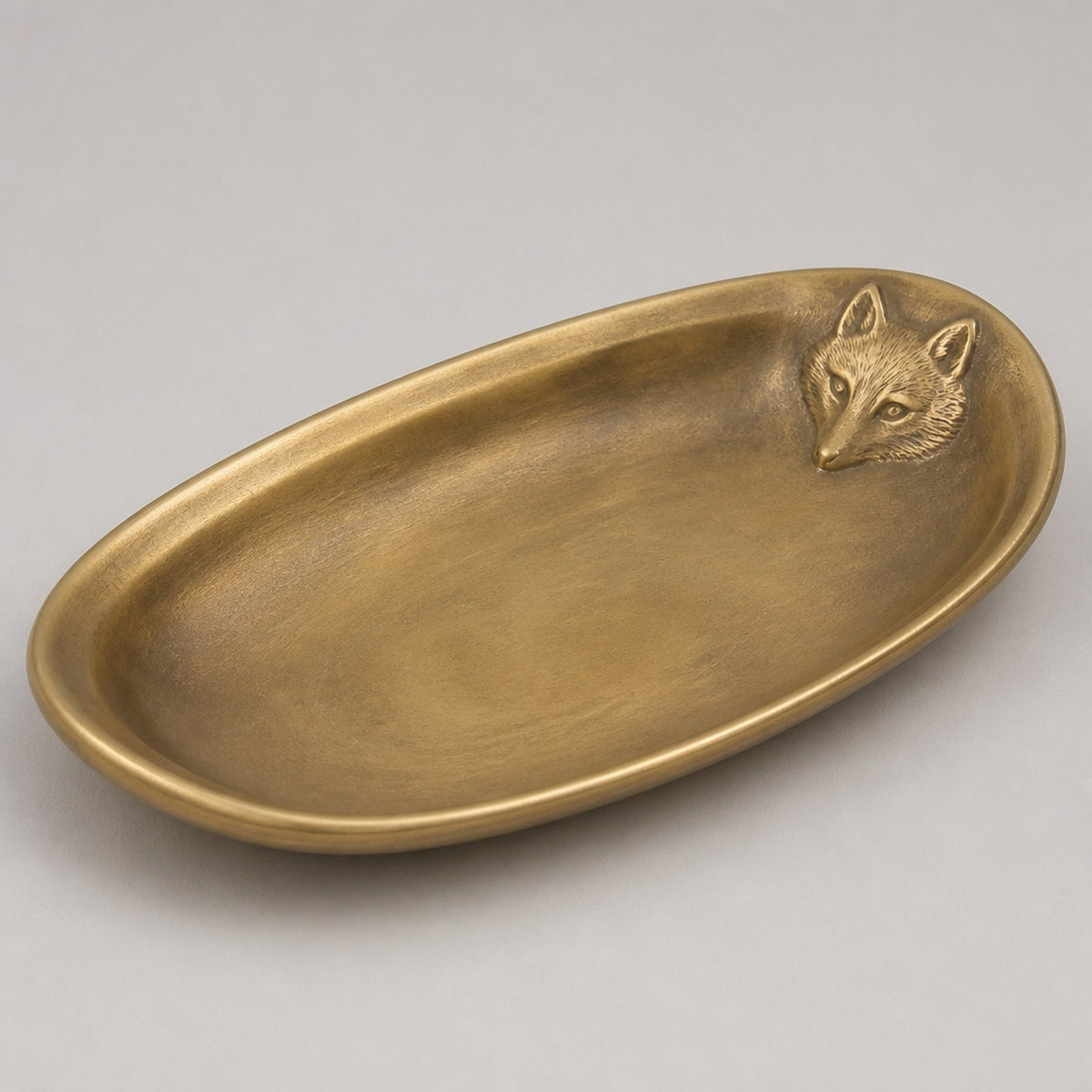 New Brass Fox Catchall Tray – Antique-Style Finish — front