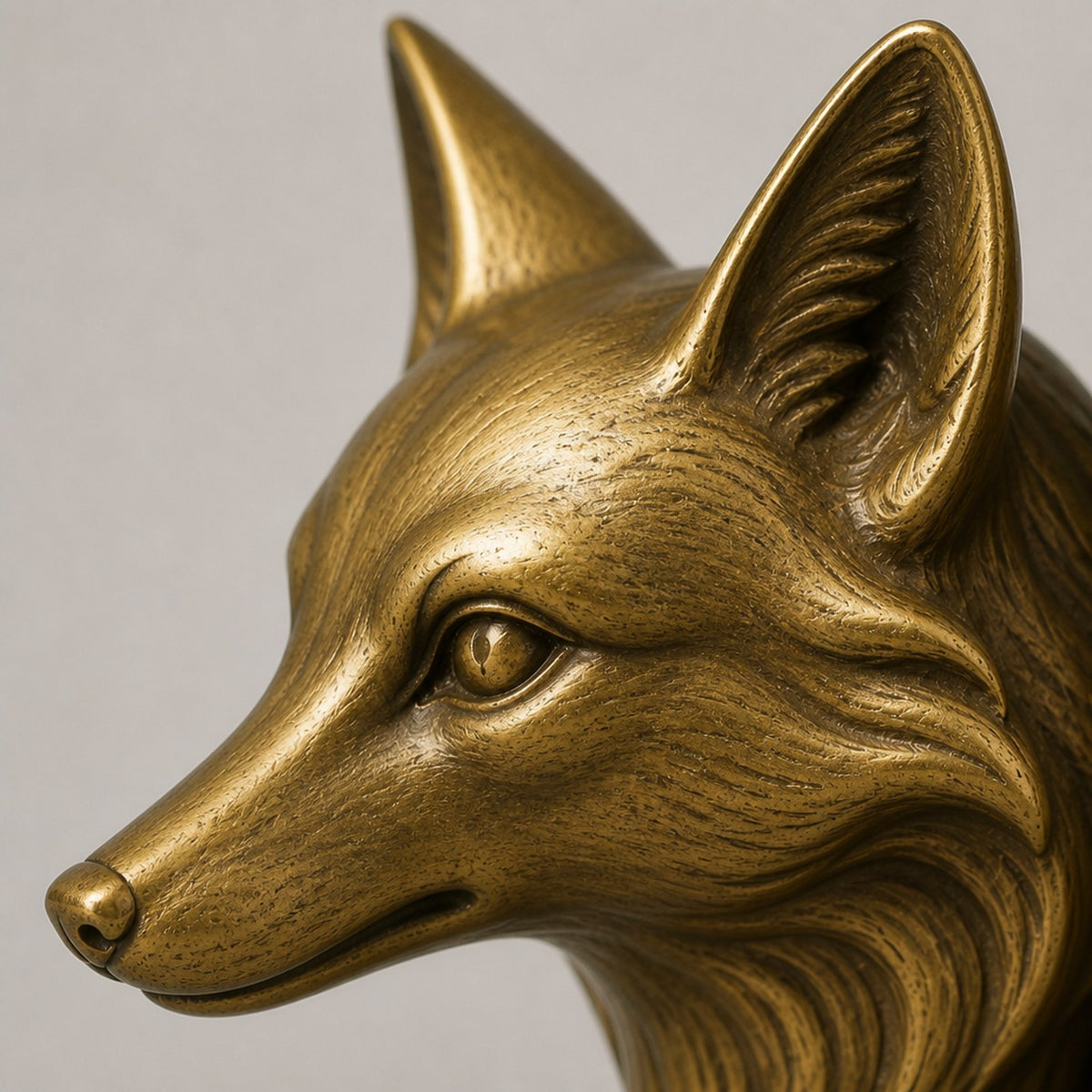 New Brass Fox-Head Bookend – Antique-Style Finish — detail