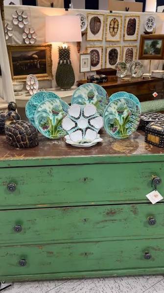 Antique Victorian Majolica Asparagus & Oyster Plate Set