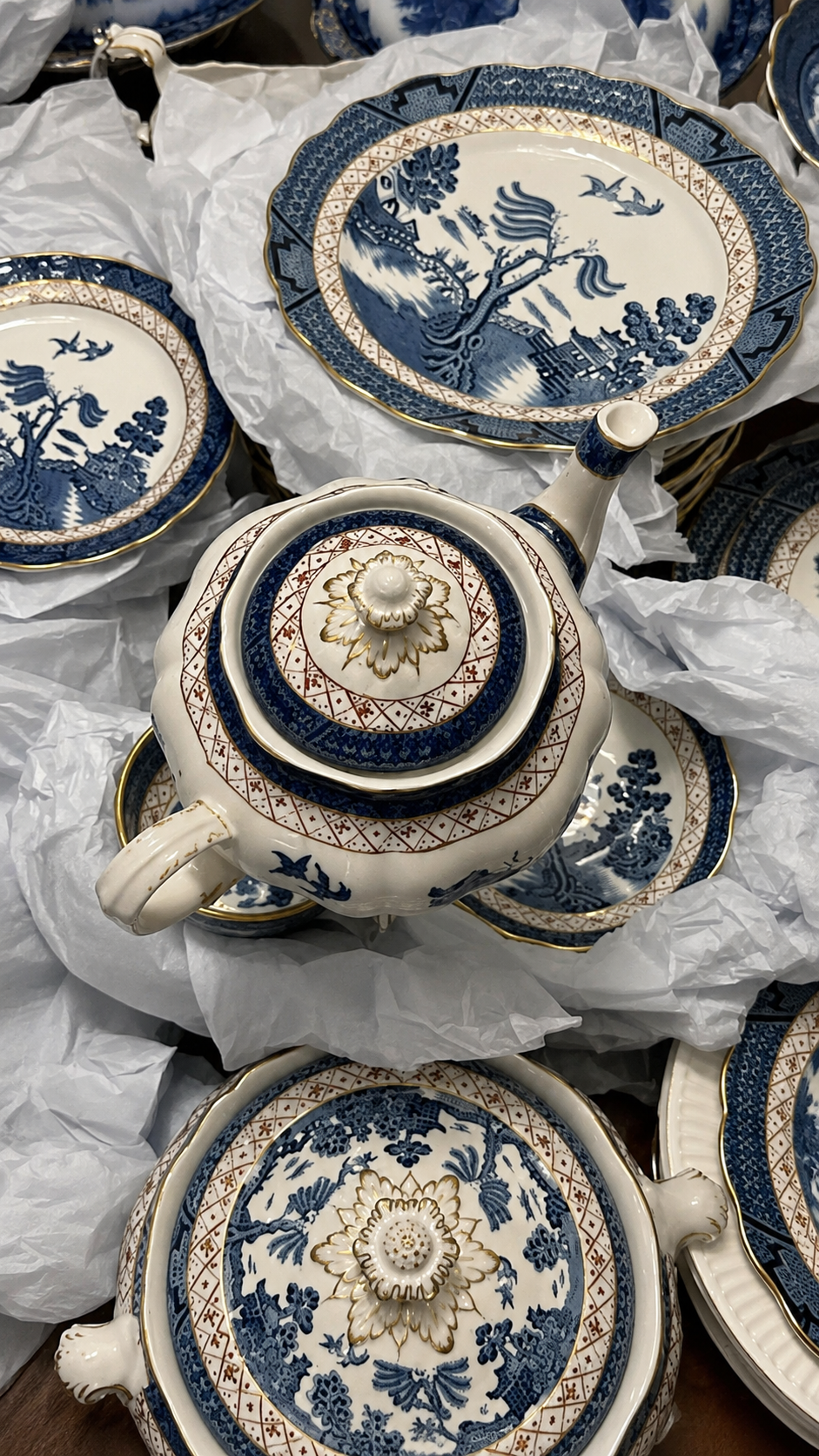 Vintage English Blue & White Porcelain Tea Service