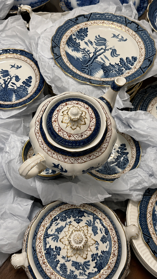 Vintage English Blue & White Porcelain Tea Service