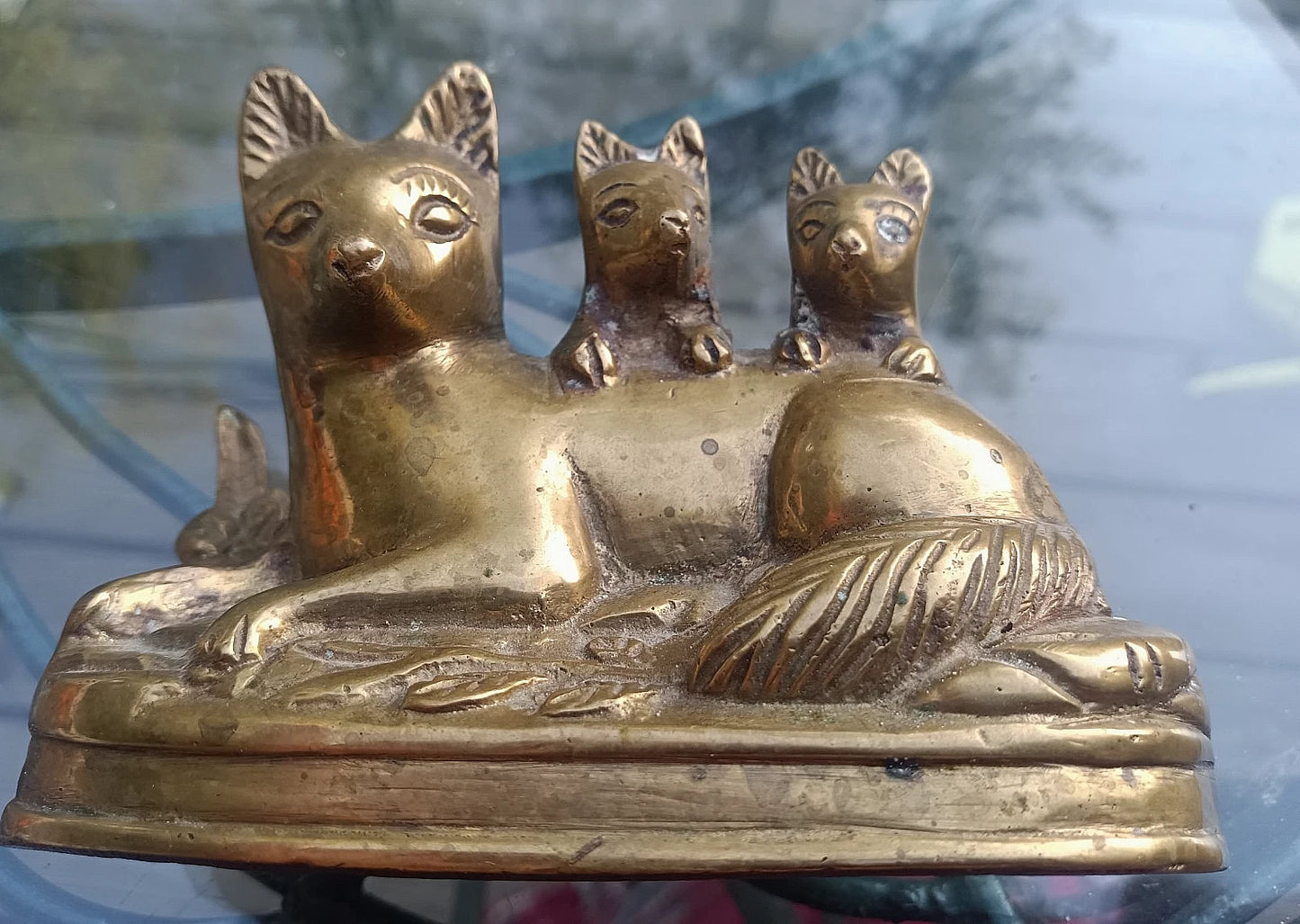 Brass Red Fox Figurines Mom with Babies Home Decor