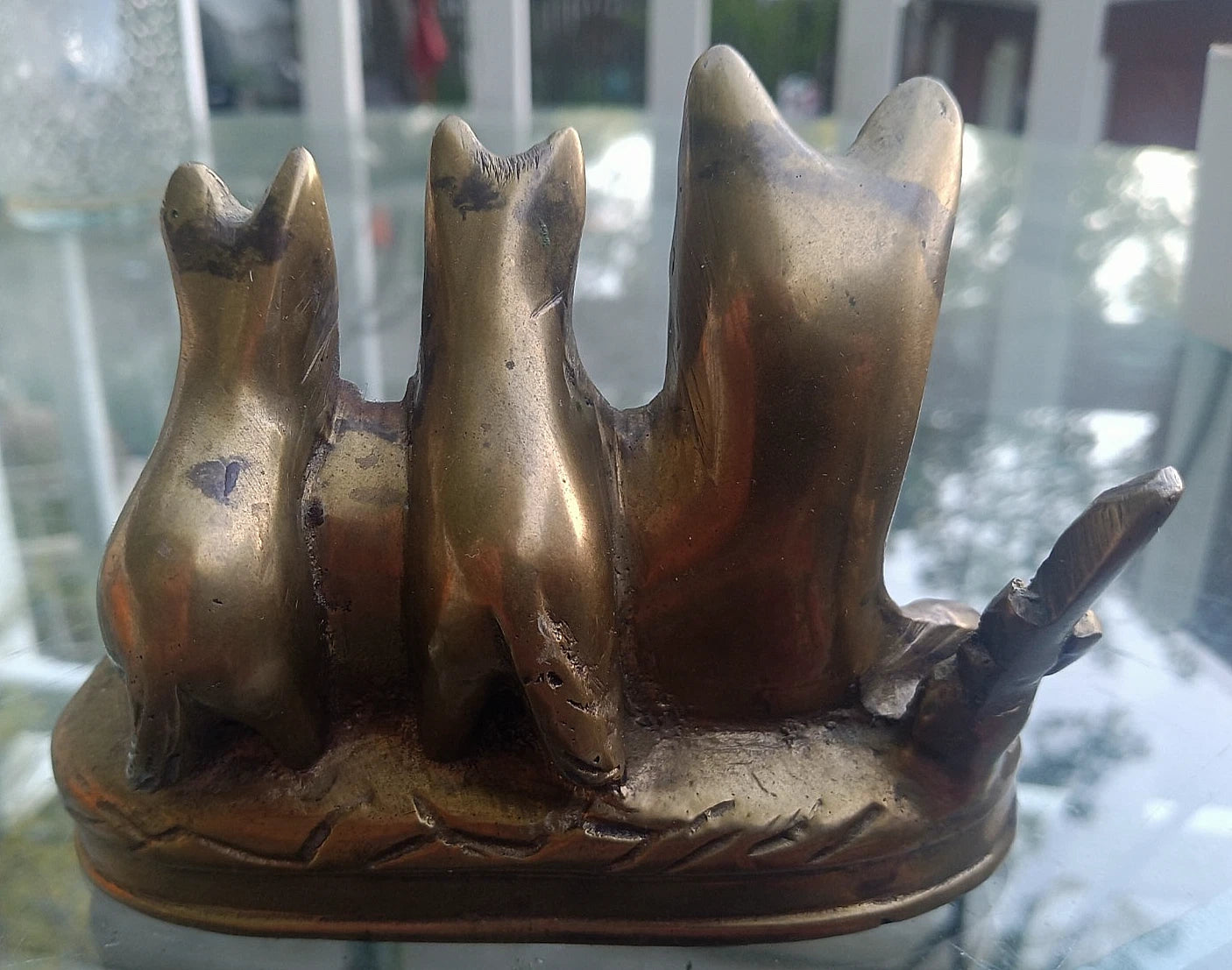 Brass Red Fox Figurines Mom with Babies Home Decor