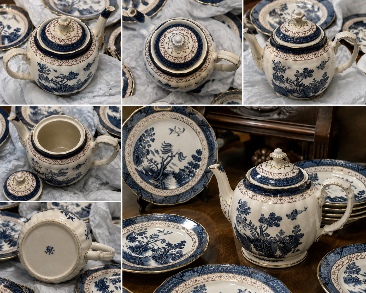 Vintage English Blue & White Porcelain Tea Service