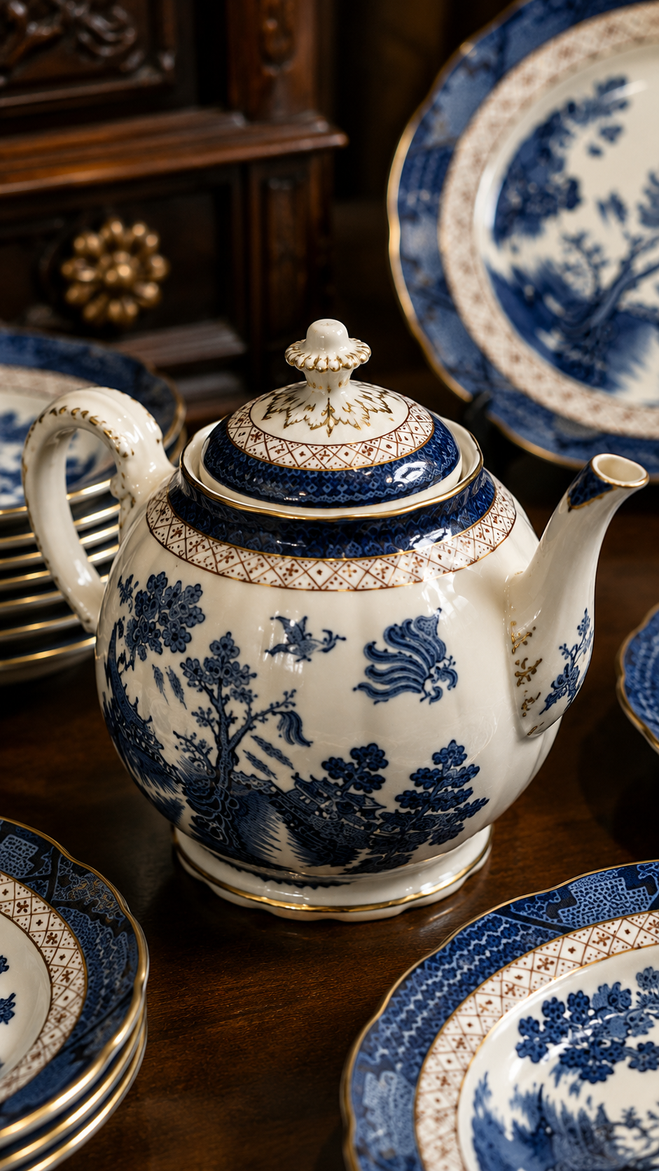 Vintage English Blue & White Porcelain Tea Service