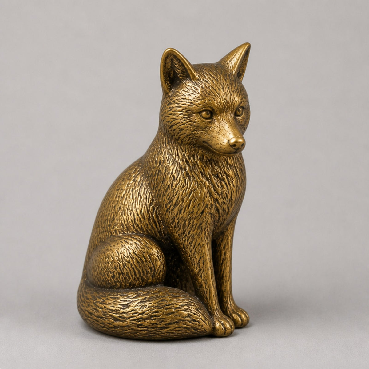 New Brass Sitting Fox Paperweight – Antique-Style Finish — angle