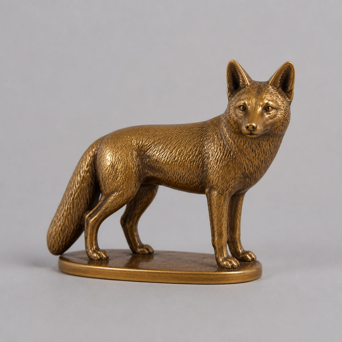 New Brass Standing Fox Figurine – Antique-Style Finish — angle