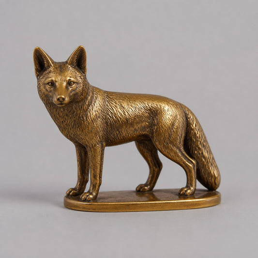 New Brass Standing Fox Figurine – Antique-Style Finish — front