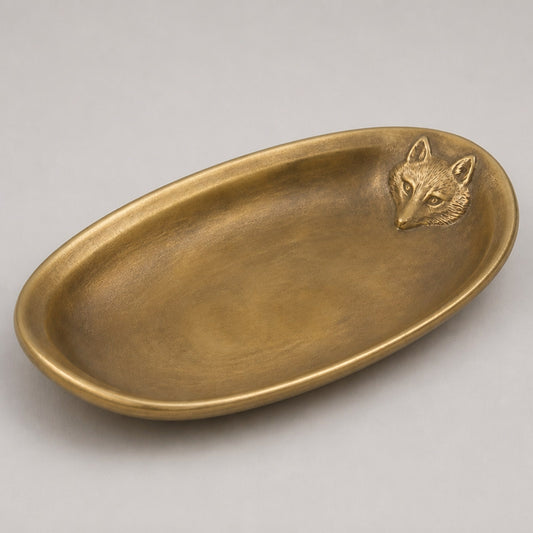 New Brass Fox Catchall Tray – Antique-Style Finish — angle