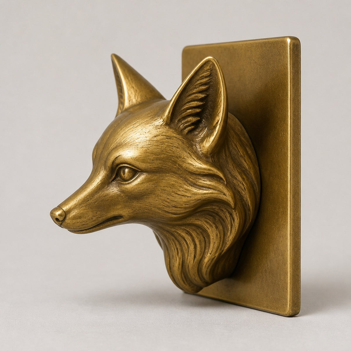 New Brass Fox-Head Bookend – Antique-Style Finish — front