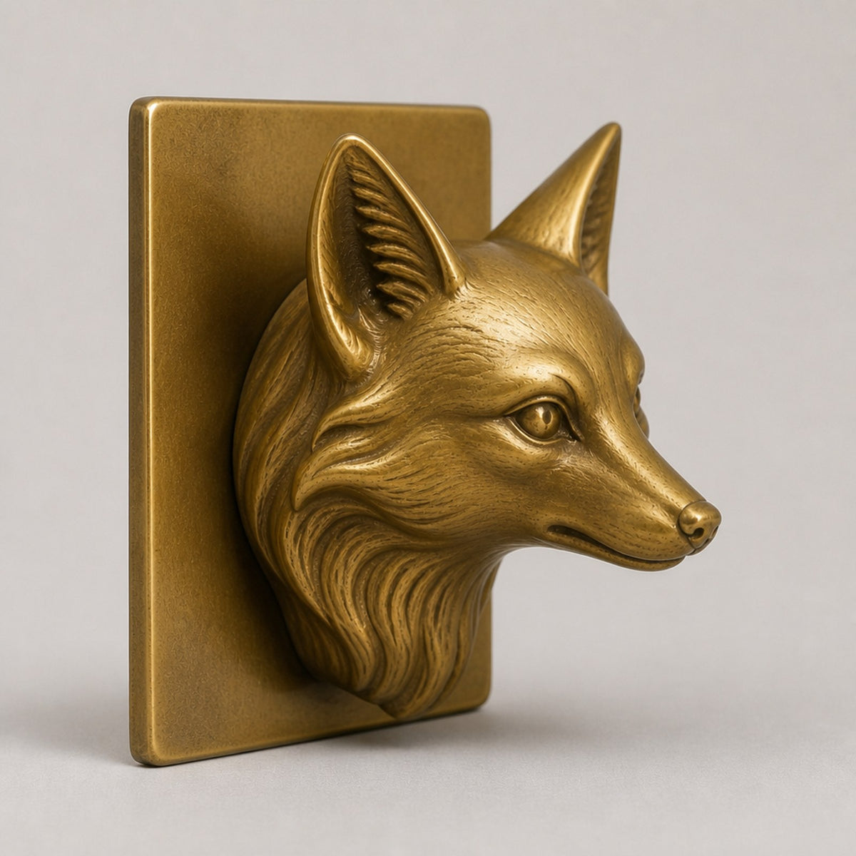 New Brass Fox-Head Bookend – Antique-Style Finish — angle