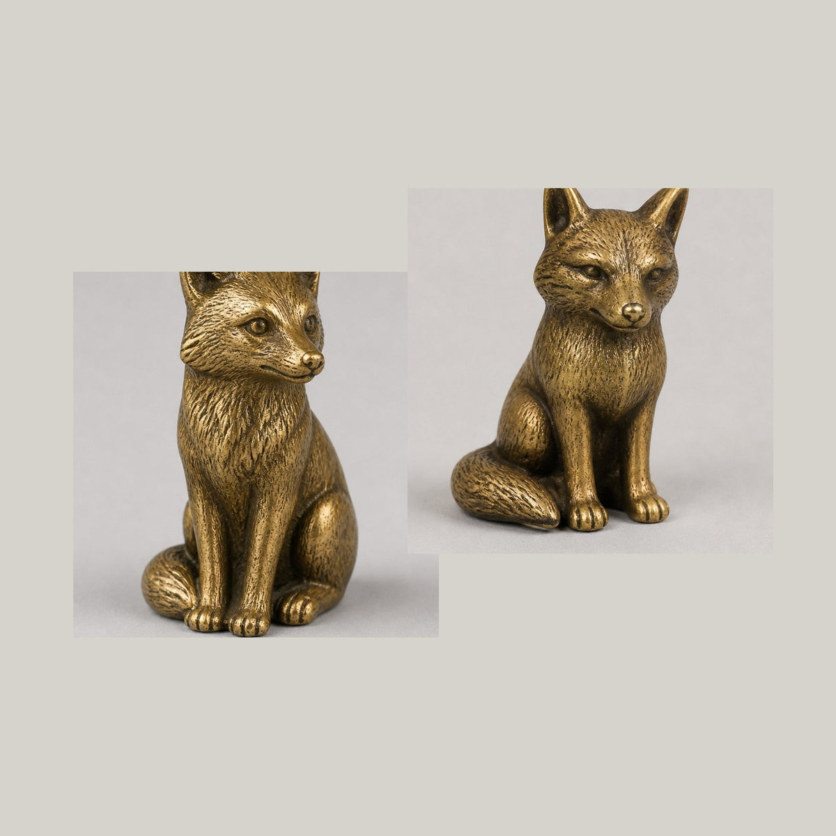 New Brass Mini Fox Figurines – Set of 2 – Antique-Style Finish — angle