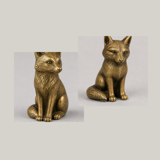 New Brass Mini Fox Figurines – Set of 2 – Antique-Style Finish — angle